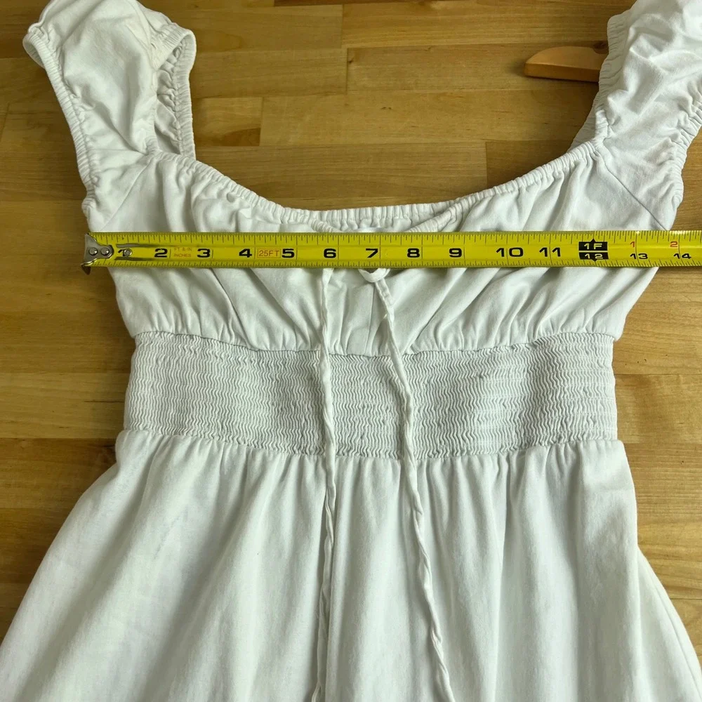 Reformation Dress Size 2 White Smocked Waist Organic Cotton Midi Milk Maid - Picture 9 of 11